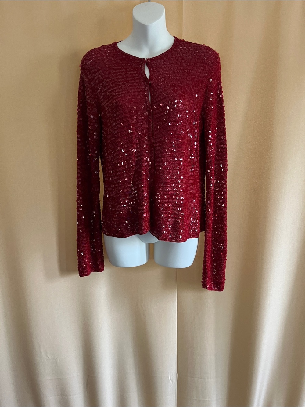 INC International Concepts Red Sequin Knit Cardigan